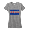 Chicago Flag vneck teeshirt women's gray blue and red | Bandwagon Champs